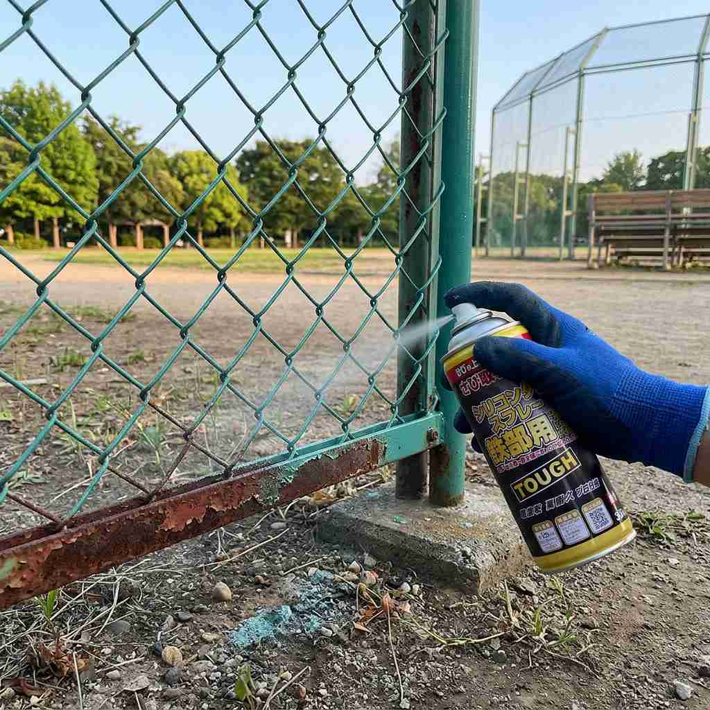 グラウンドのネットフェンス塗装