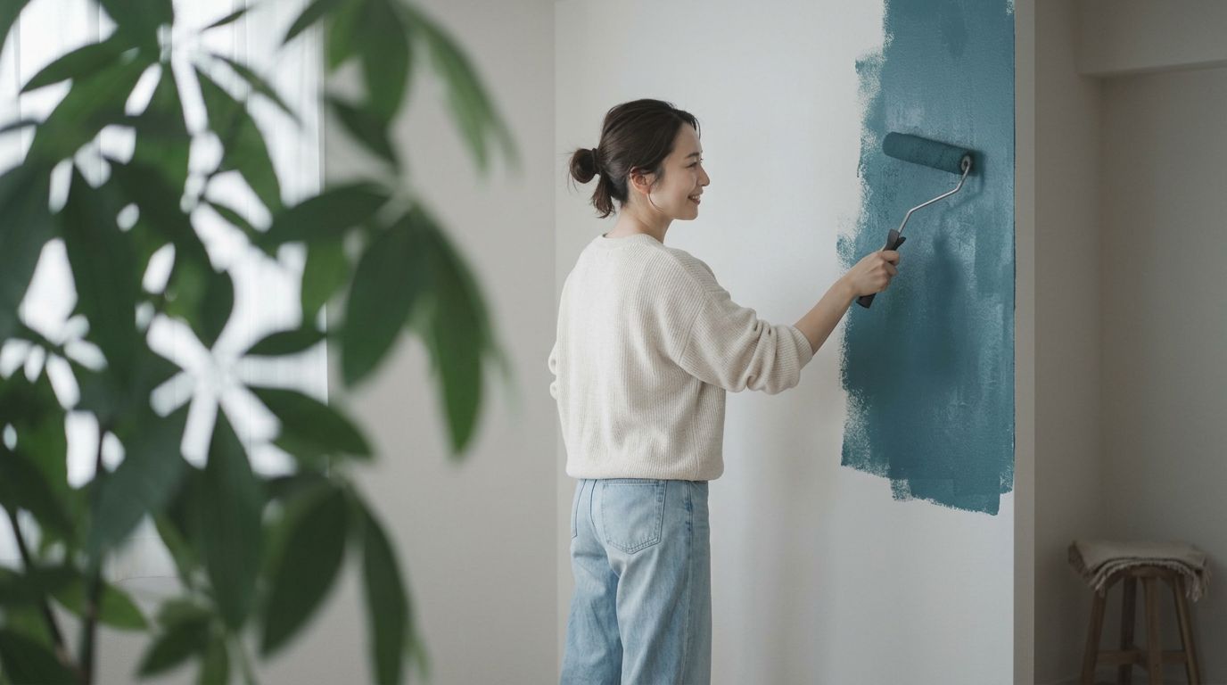ペンキを塗る女性